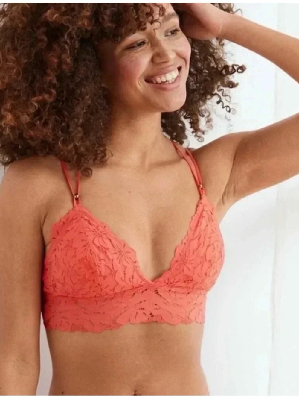 aerie Coral Lace Bralette with Strappy Detail Size Medium